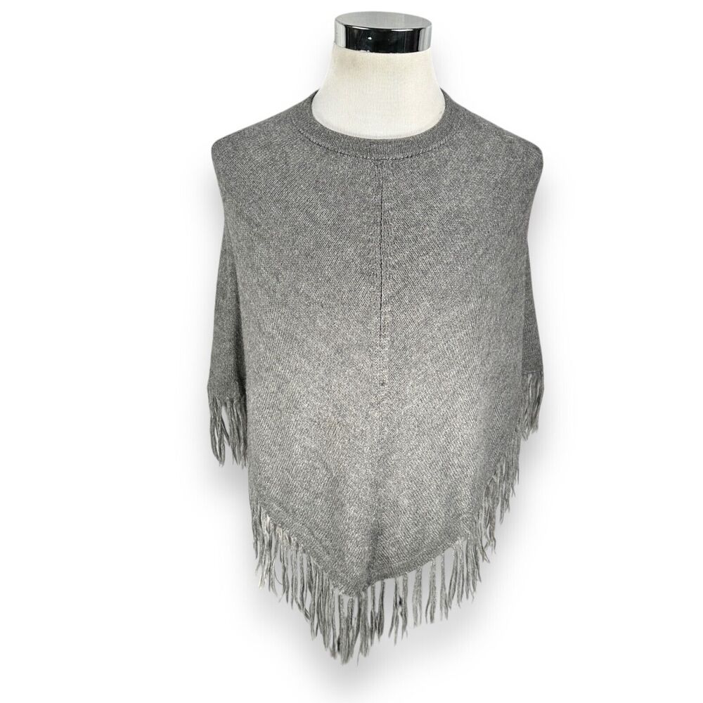 Baby Alpaca Poncho Top Women’s OS Gray Crew Neck Pullover Classic Casual Knitted